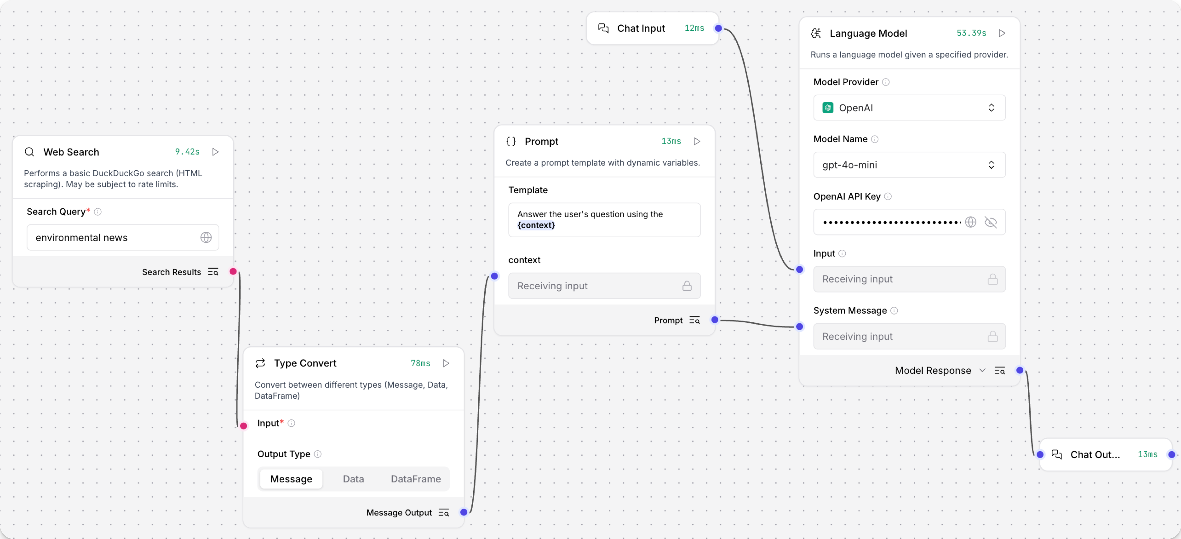 Type convert web search output to chat