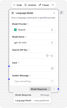 Output type selection in the Language Model component