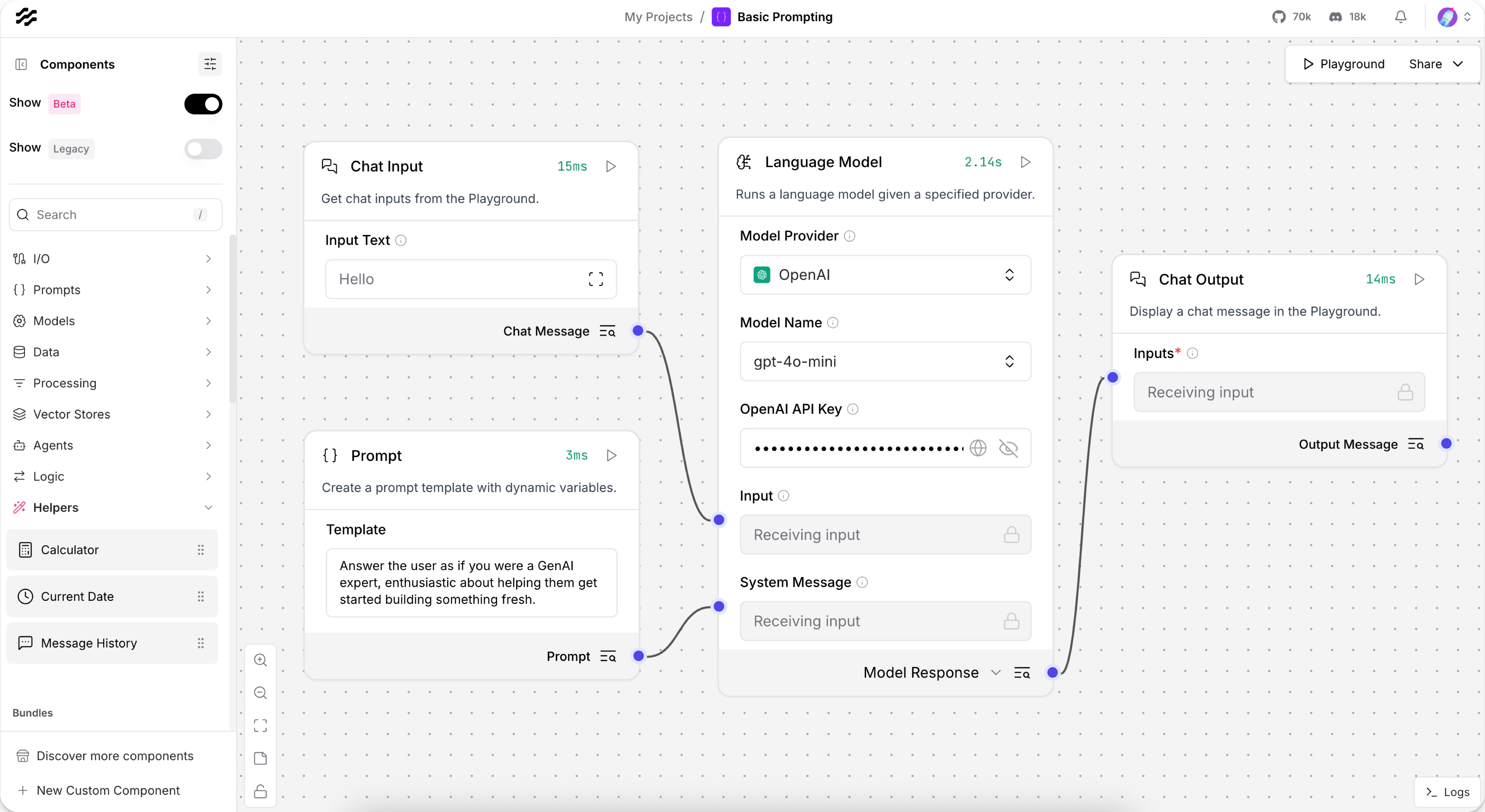 工作區中的基本提示FLOW